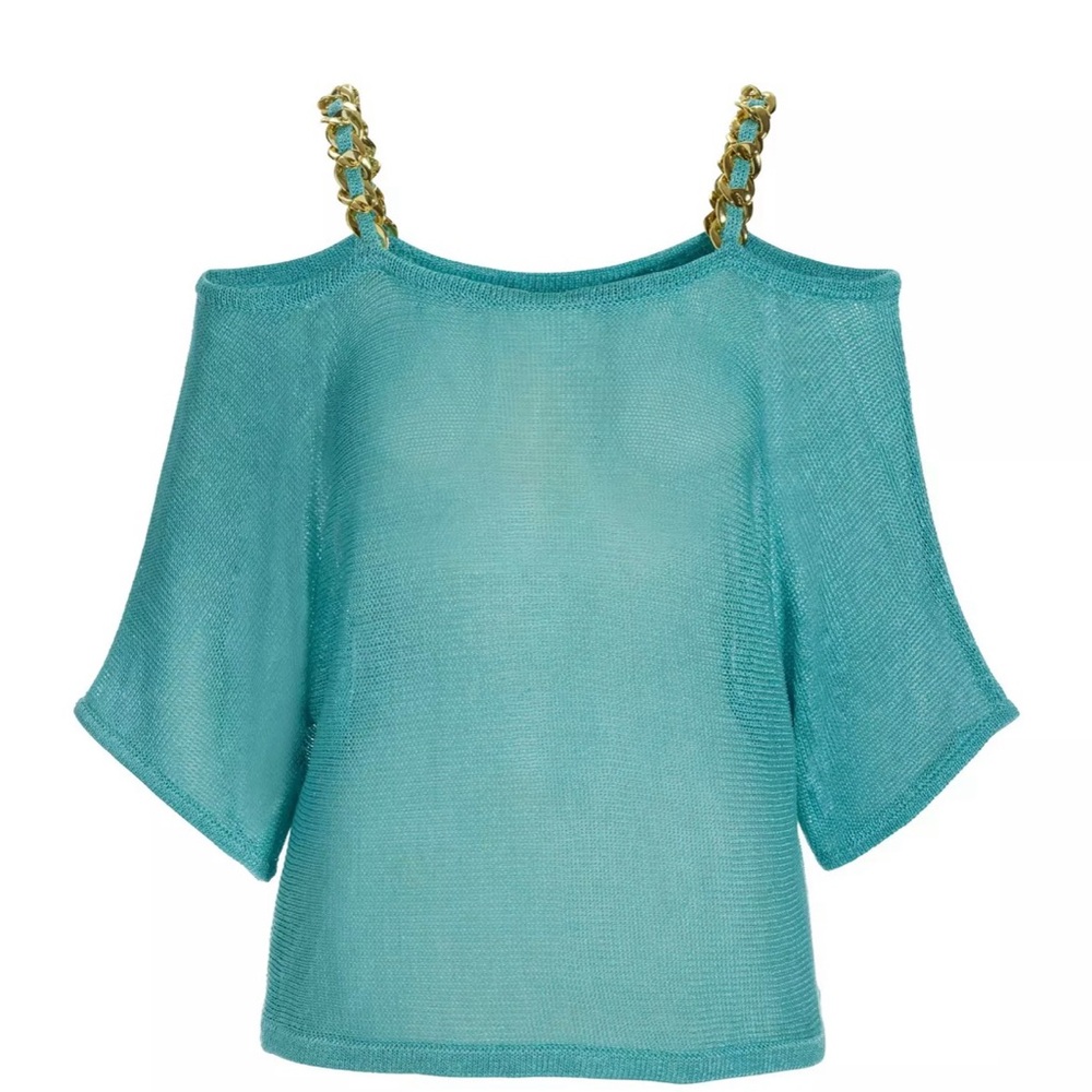 Elegant Teal Cold Shoulder Top